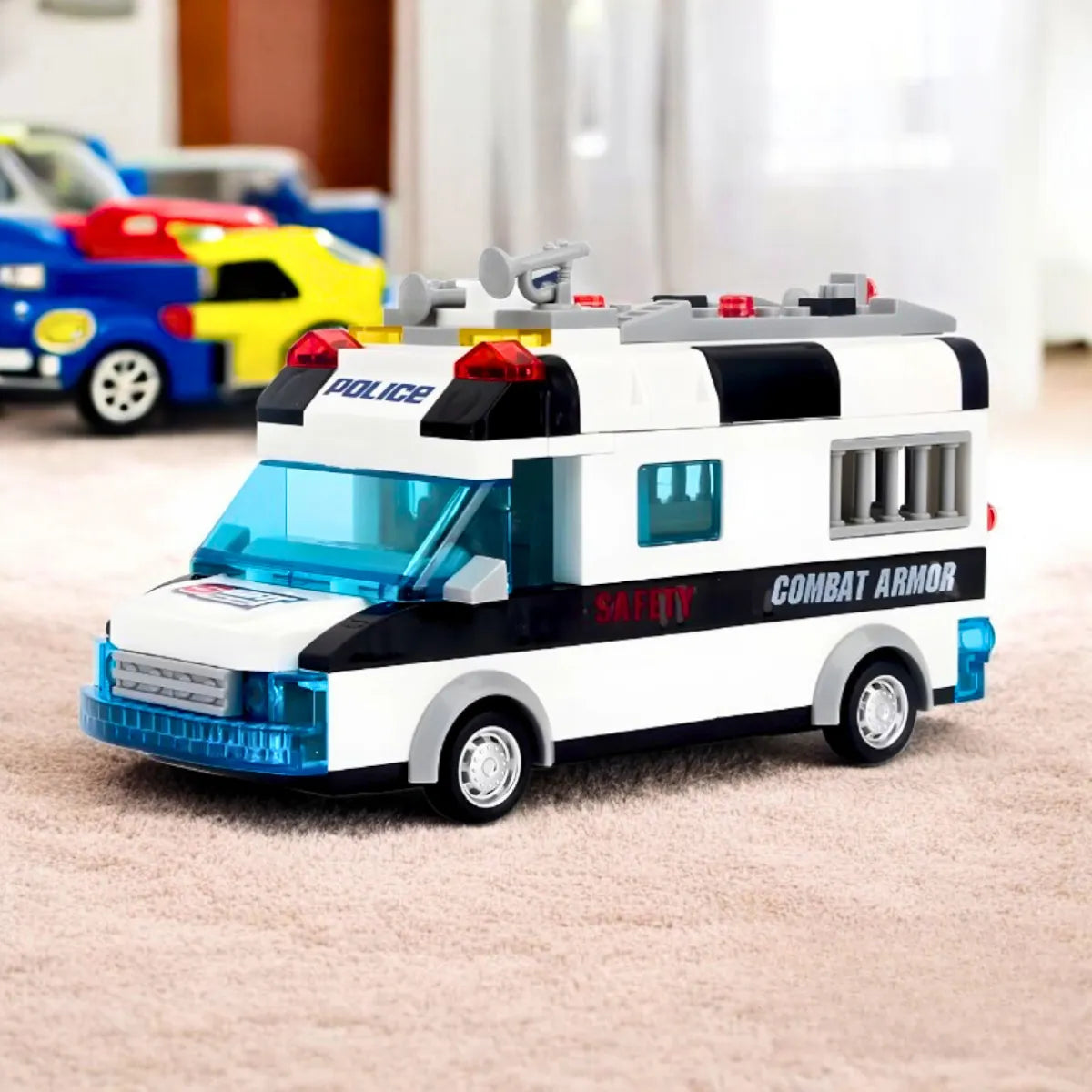 Carro Policia 77 Peças Lego Brinquedo com Luz Som.