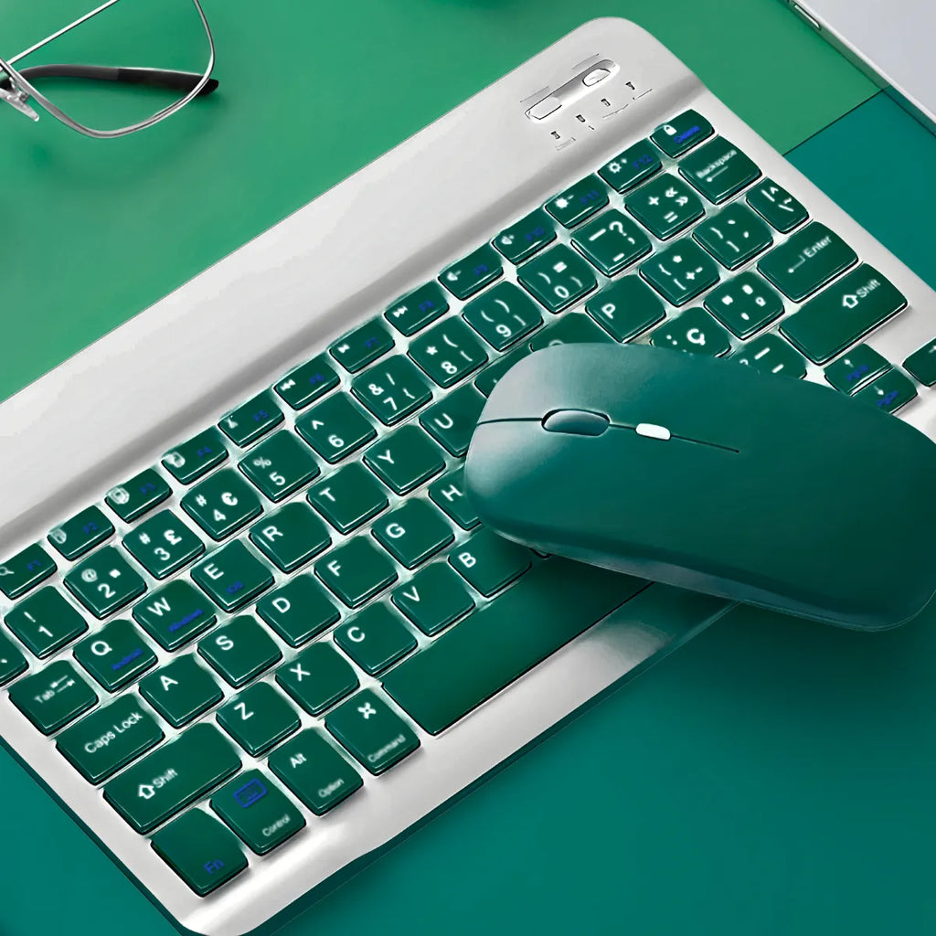 Teclado Sem Fio Bluetooth Recarregável Com Mouse - VERDE ESC