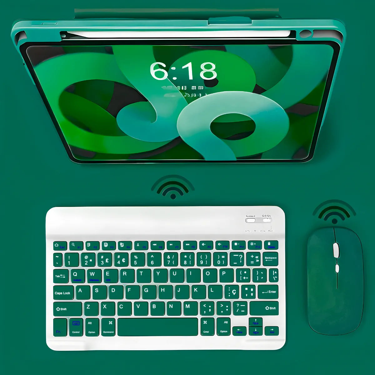 Teclado Sem Fio Bluetooth Recarregável Com Mouse - VERDE ESC