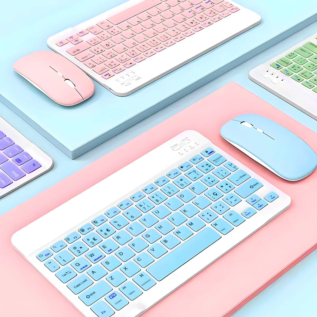 Teclado Sem Fio Bluetooth Recarregável Com Mouse - VERDE ESC