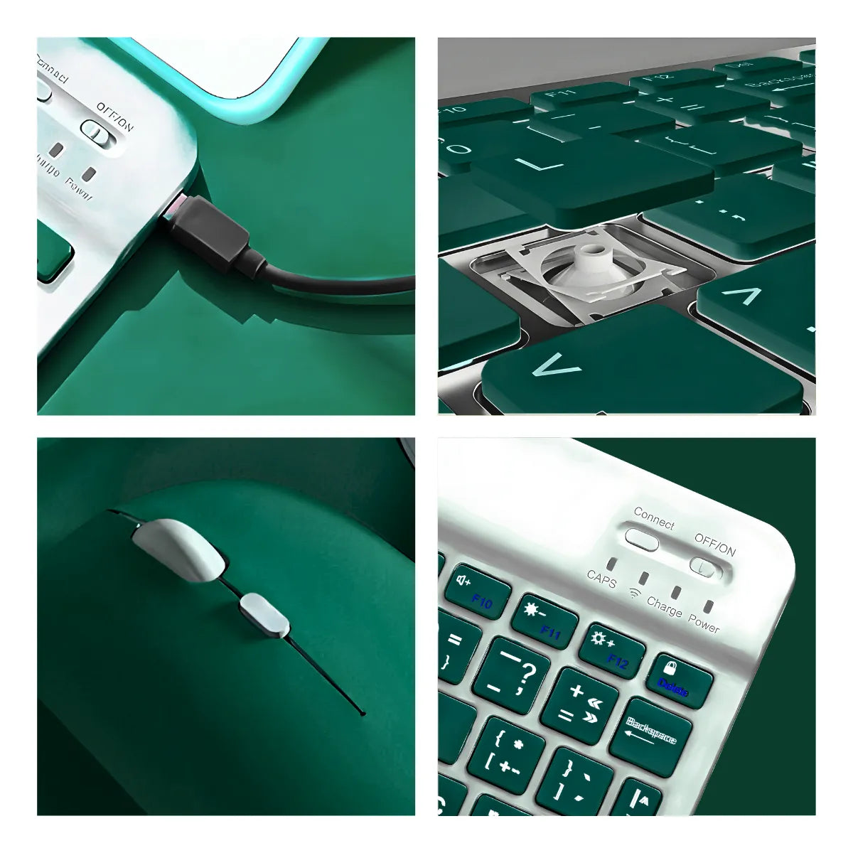 Teclado Sem Fio Bluetooth Recarregável Com Mouse - VERDE ESC