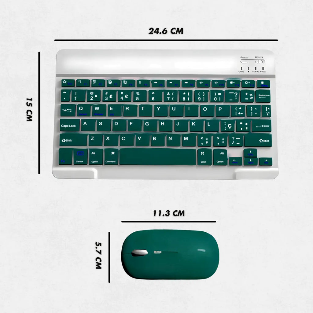 Teclado Sem Fio Bluetooth Recarregável Com Mouse - VERDE ESC
