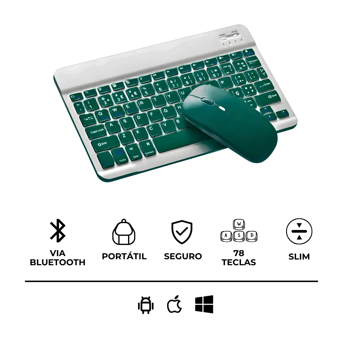 Teclado Sem Fio Bluetooth Recarregável Com Mouse - VERDE ESC