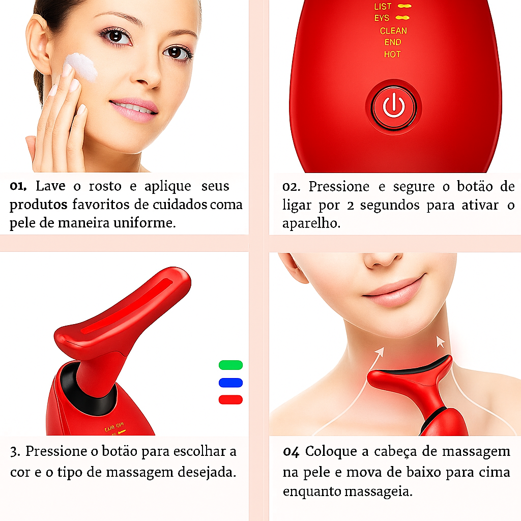 Massageador Facial Eletrico Pescoço Led Lift Fototerapia.