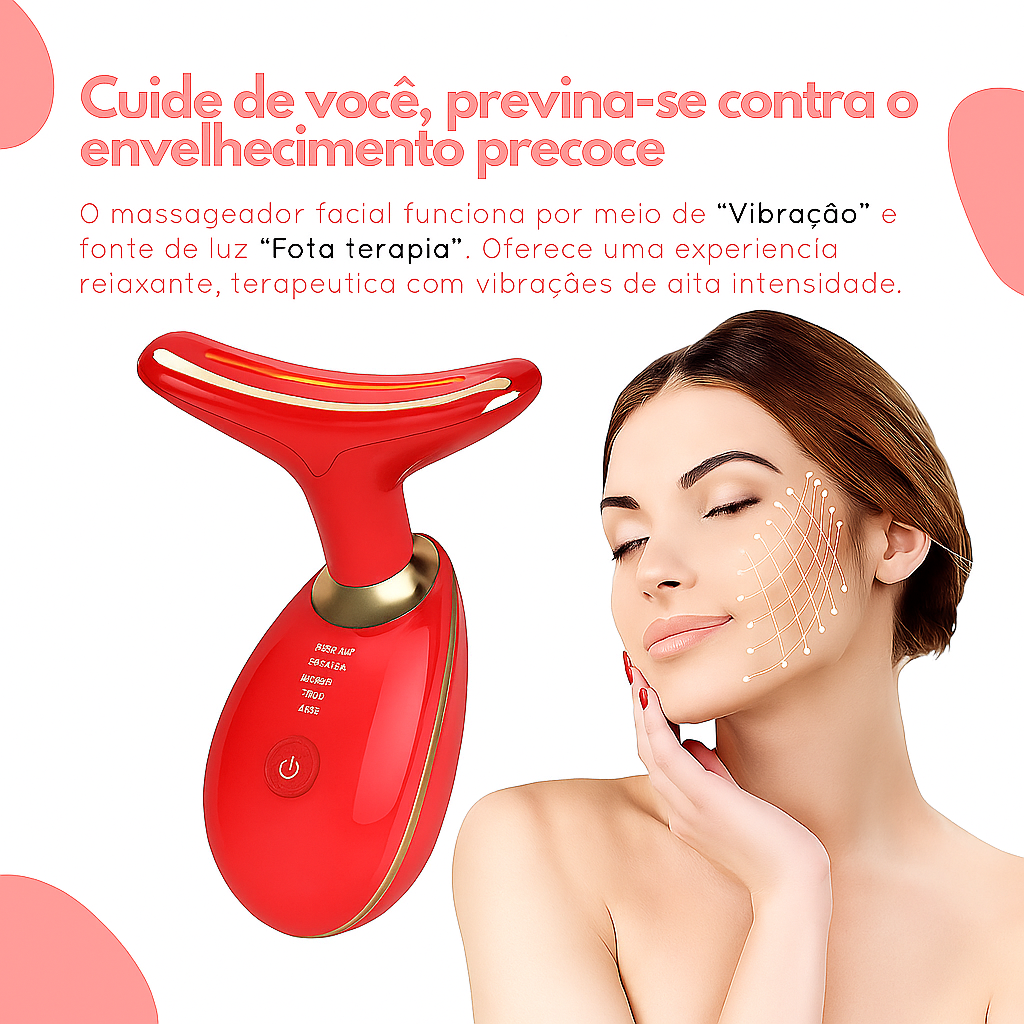 Massageador Facial Eletrico Pescoço Led Lift Fototerapia.