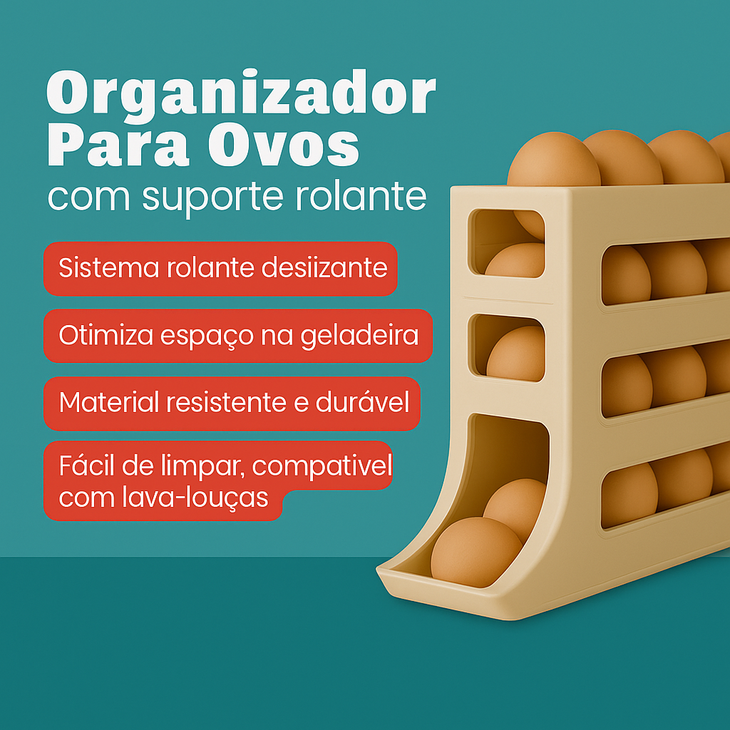 Organizador Para Ovos com Suporte Rolante Branco