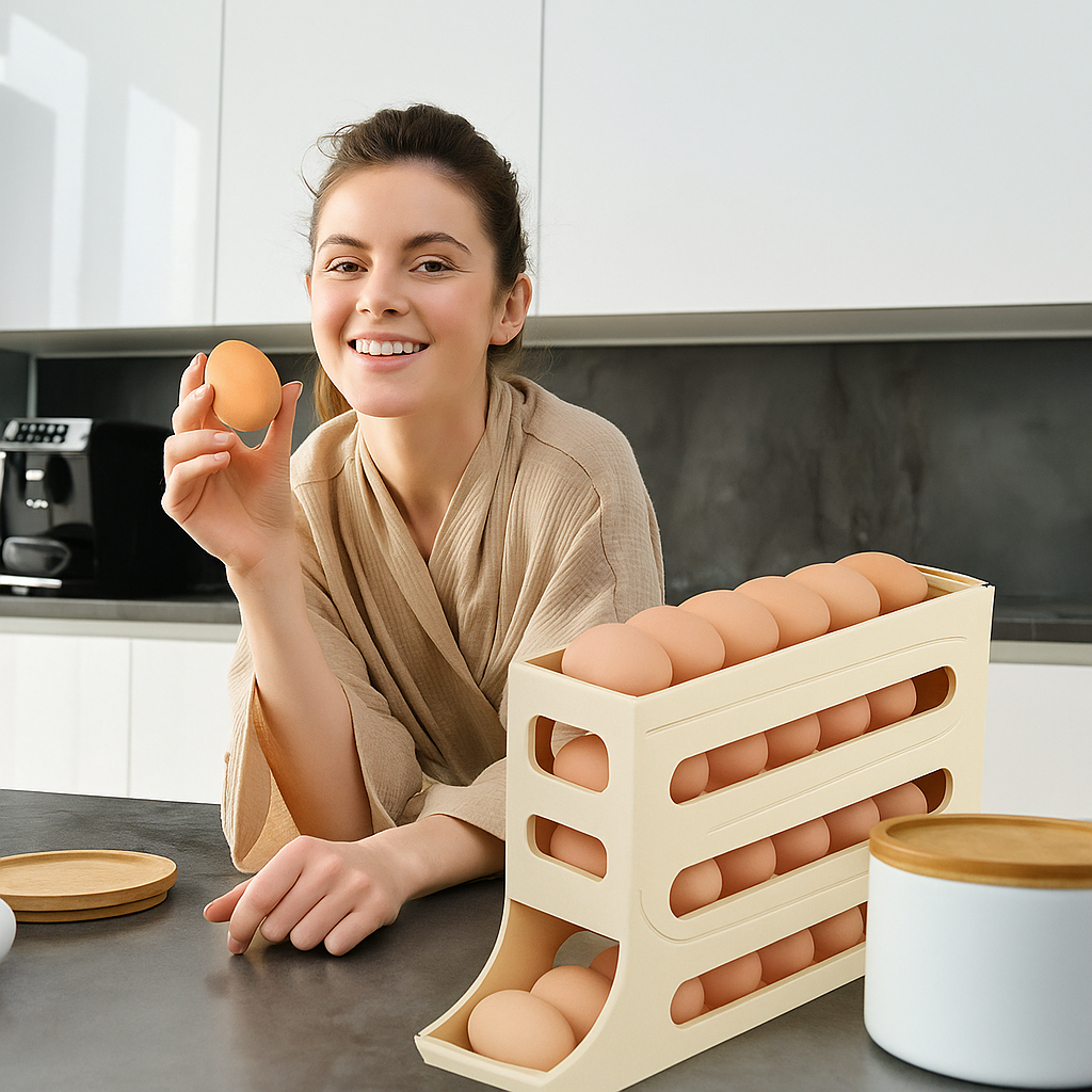 Organizador Para Ovos com Suporte Rolante Branco