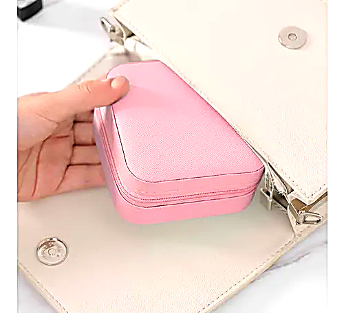 Mini Porta-Jóias em Couro Sintético Rosa Claro.