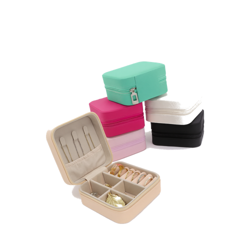 Mini Porta-Jóias em Couro Sintético Rosa Claro.