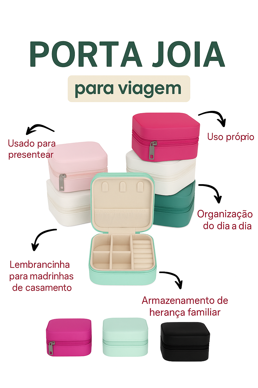 Mini Porta-Jóias em Couro Sintético Rosa Claro.
