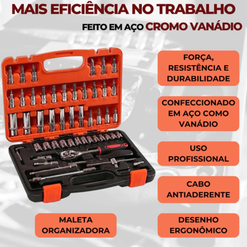 Kit Jogo Catraca Reversível Soquetes 53 Peças.